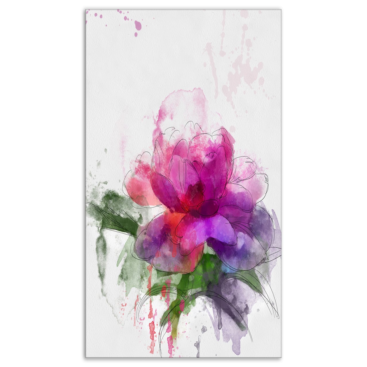 Designart - Purple Peony Sketch - Flowers Canvas Wall Artwork